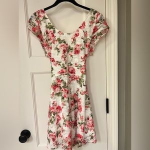 White and Pink Floral Lace Dress